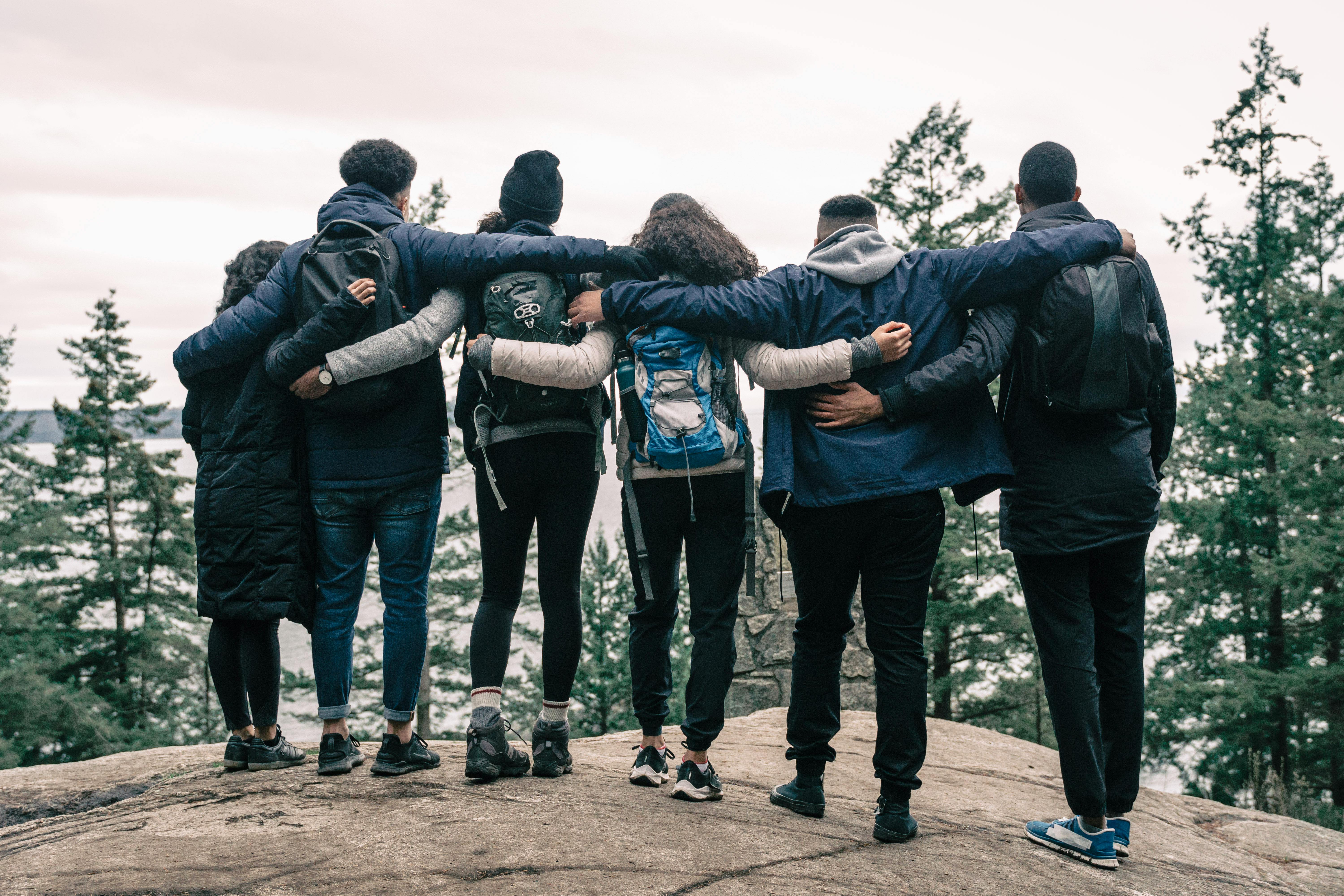Team together in nature